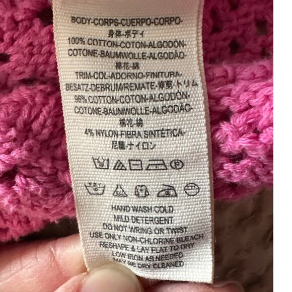 Free People Bright Pink Red Home Run Crop Sweater Pullover Contrast Neck Cuff XS - Picture 7 of 7